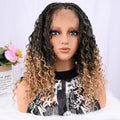 Short Boho Bohemian Box Braids Braided Wig Full Lace Boho Braided Wigs Synthetic Curly Hair with Baby Hair for Black Women