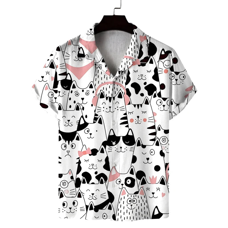 New summer shirt men's short cat pattern design casual | SAMAG