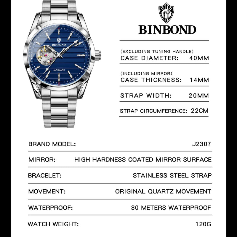 New Fashionable Business Men's Mechanical Watch 43mm Automatic Winding Men's Watch Stainless Steel Waterproof Watch