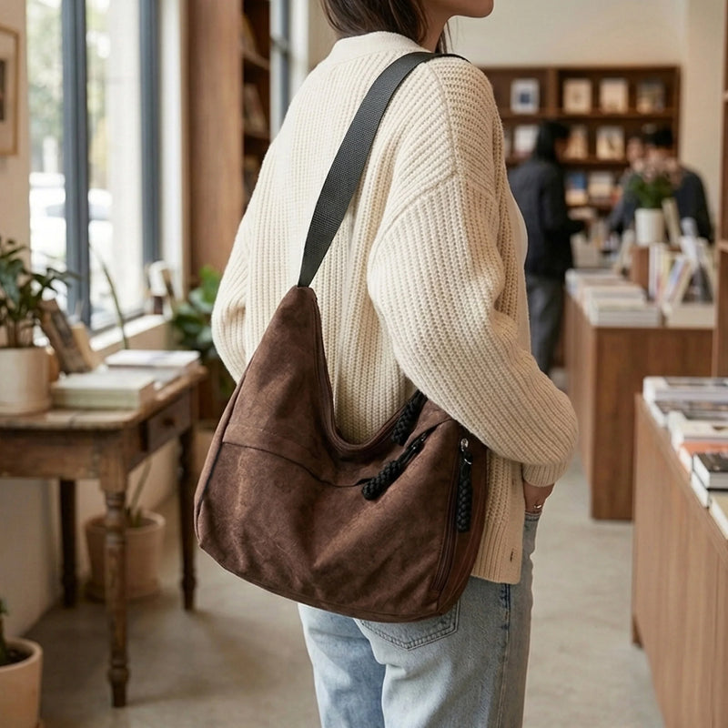 Retro Large Capacity Hobo Bag for Women Casual Soft Shoulder Bag Minimalist Underarm Handbag Adjustable Strap Commuter Tote