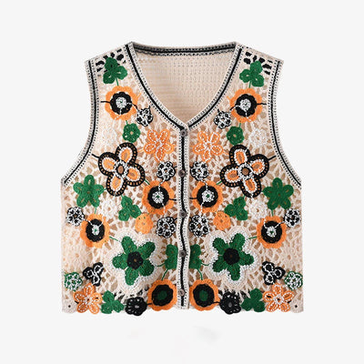 Daisy Crochet Vest for Women Sleeveless Button Down | SAMAG