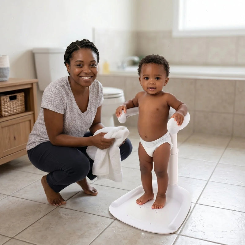 Baby Bathing Stand, Baby Bath Tub, Toddler Bath Seat, Adjustable Shower Tower with Anti-Pinch Design, Non-Slip Base, Shower Head Holder, Ergonomic Support for Infant 6-36 Months