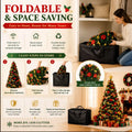 Pre-Decorated Christmas Tree Red Baubles Golden Ribbons Poinsettia Flowers Easy Assembly Xmas Pine Tree for Home Holiday Decor