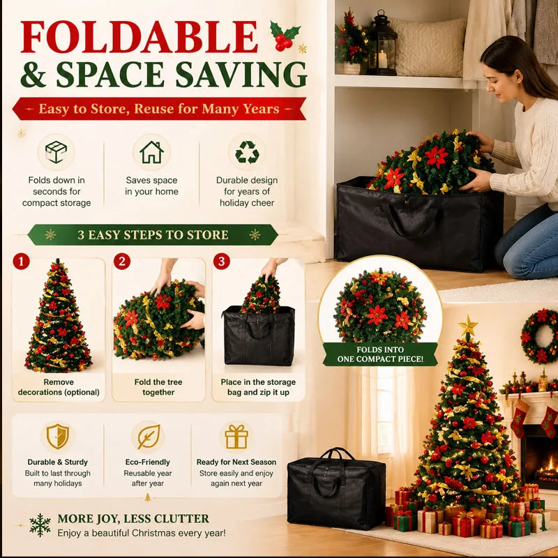 Pre-Decorated Christmas Tree Red Baubles Golden Ribbons Poinsettia Flowers Easy Assembly Xmas Pine Tree for Home Holiday Decor