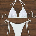 Summer white pure simple front-tie bikini swimsuit set