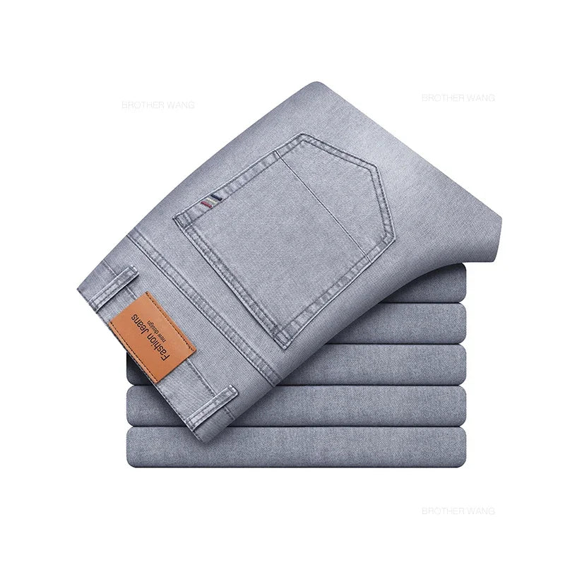 Summer Thin Men's Elastic Cotton Jeans Fashion Gray | SAMAG