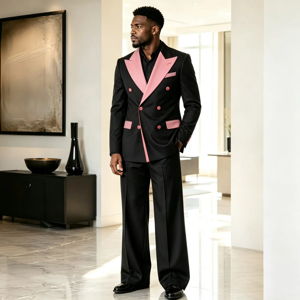 Double Breasted Luxury Men Suit Set Separates 2 Pieces Peak Lapel Blazer with Normal Pants Custom Made For Wedding Prom Party