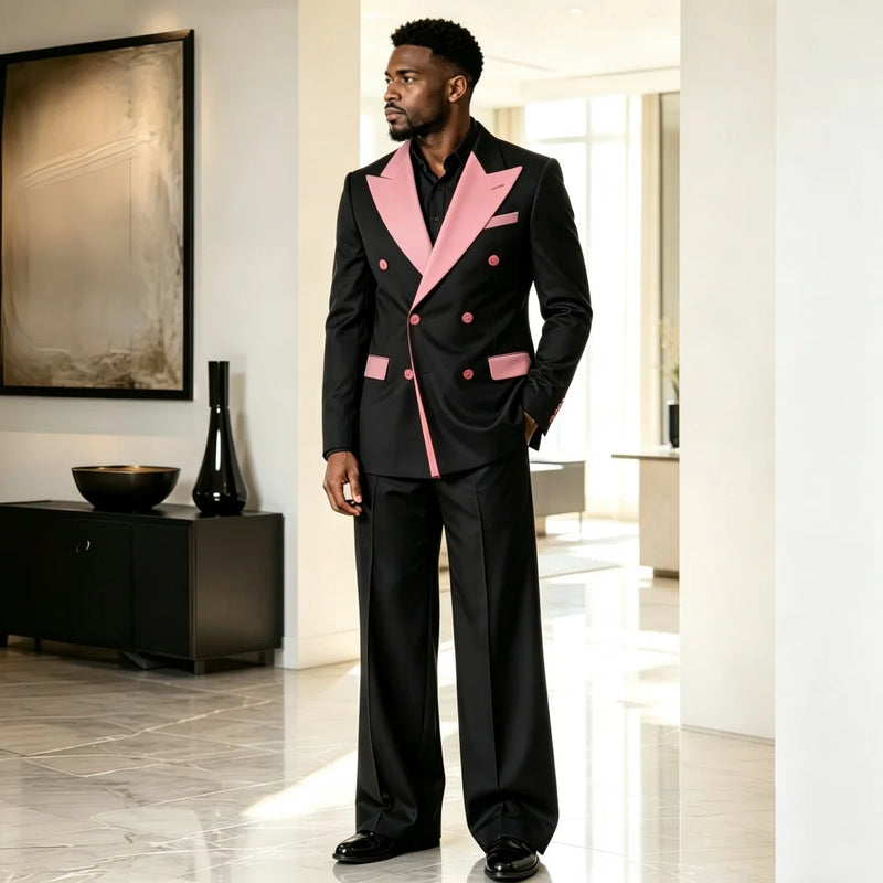 Double Breasted Luxury Men Suit Set Separates 2 Pieces Peak Lapel Blazer with Normal Pants Custom Made For Wedding Prom Party