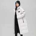 Fashionable White Duck Down Jackets Suitable Both Men  Women in Winter Long Knee-length Cotton-padded Jackets with Thick Hooded