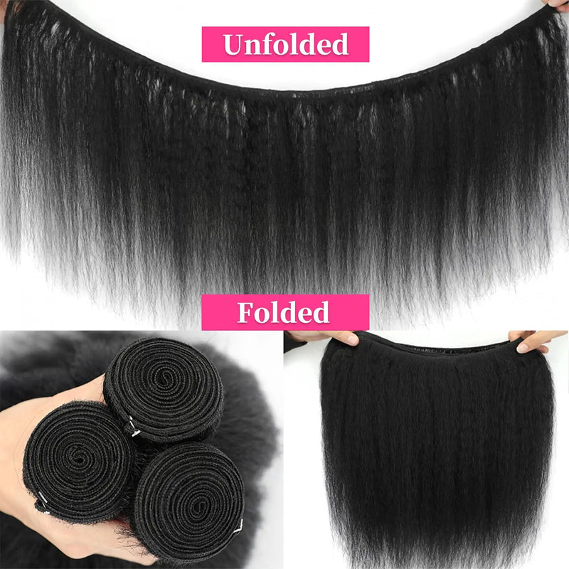 100% Human Hair Indian 12A Kinky Straight 1/3/4 Bundles Raw Virgin Unprocessed Yaki Straight Double Weft Bulk Braiding Hair