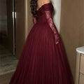 EDECPBM Satin Off The Shoulder Burgundy Ball Gown Evening | SAMAG