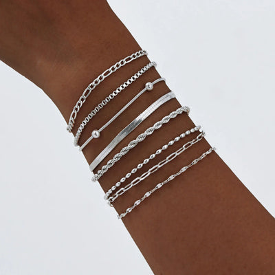 Women Chain Bracelet Silver Color, Stainless Steel Link Stackable Layered Waterproof Gifts | SAMAG