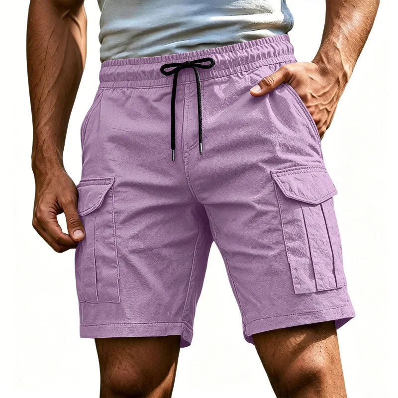 Men Solid Color Drawstring Cargo Shorts Elastic Waist | SAMAG