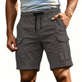 Men Solid Color Drawstring Cargo Shorts Elastic Waist | SAMAG