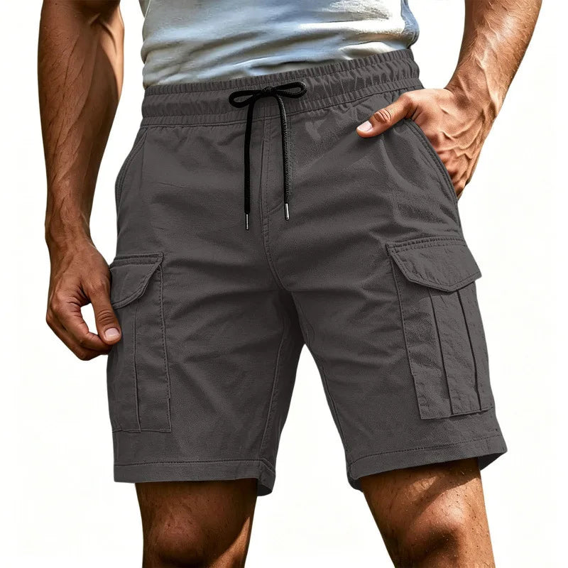 Men Solid Color Drawstring Cargo Shorts Elastic Waist | SAMAG