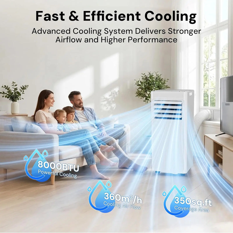 8000 BTU 4-in-1 Portable AC, Cool, Fan, Dehumidifier & Sleep Mode for 360 Sq.Ft, Custom