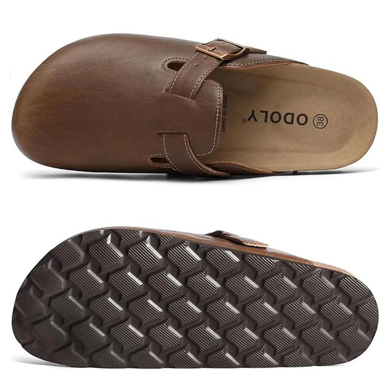 Comwarm Vegan Leather Clogs Womens Men's Cork Footbed Mules Slip on Potato Shoes with Arch Support Classic Cork Slippers shoes