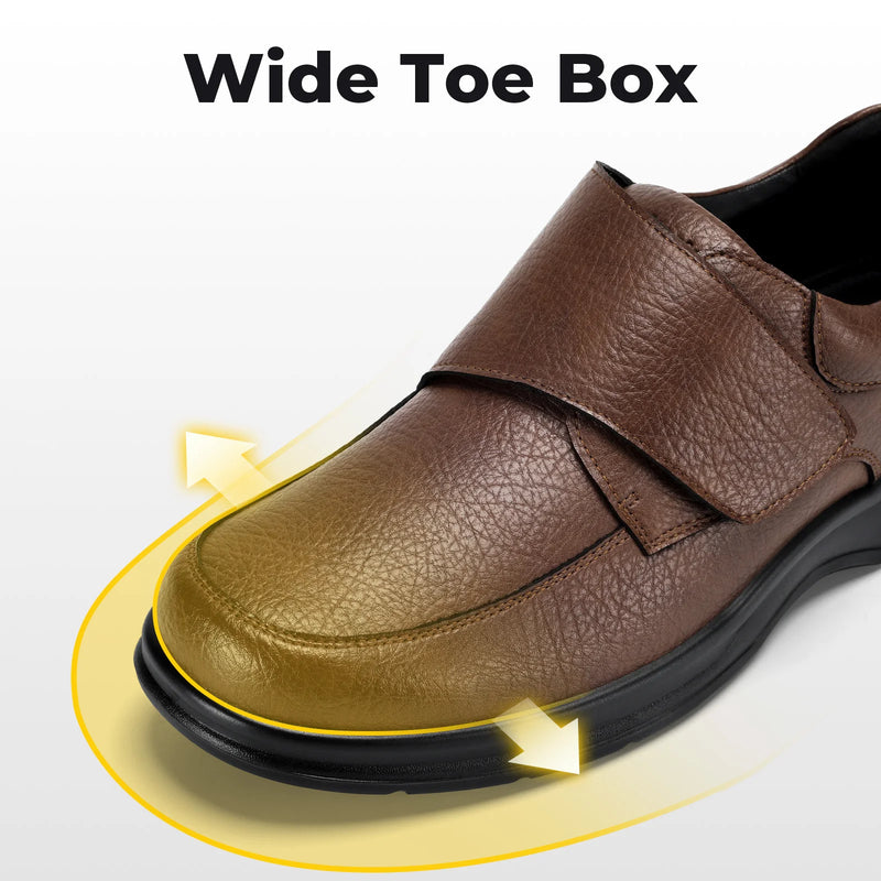 Fitville Men'S Business Leather Shoes Wide Toe Box  Casual Oxford Shoes  Lightweight Non-Slip Water-Repellent For Swollen Feet