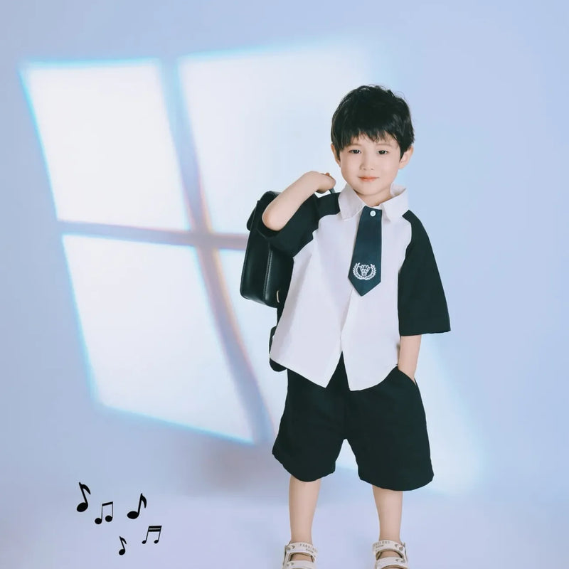 Summer Boy Clothing Set Patchwork Shirt+ Black Shorts - View 6 | SAMAG