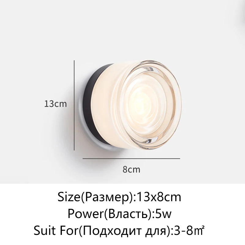 Modern Circular Wall Lamp LED Glass Wall Lamp Sconce Living Room Corridor Bedroom Bathroom Home Decoration Indoor Lighting