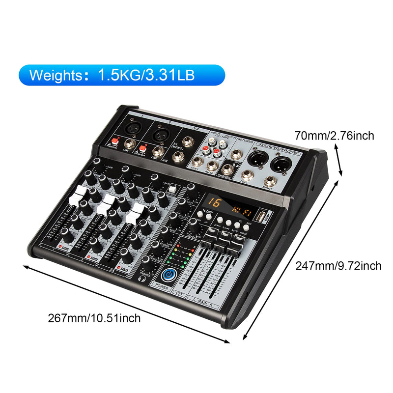 4 Channel Audio Interfacer Depusheng XT4 DJ Mixer Sound Board 99-Bit DSP Effect USB +48V Phantom Bluetooth for Karaoke