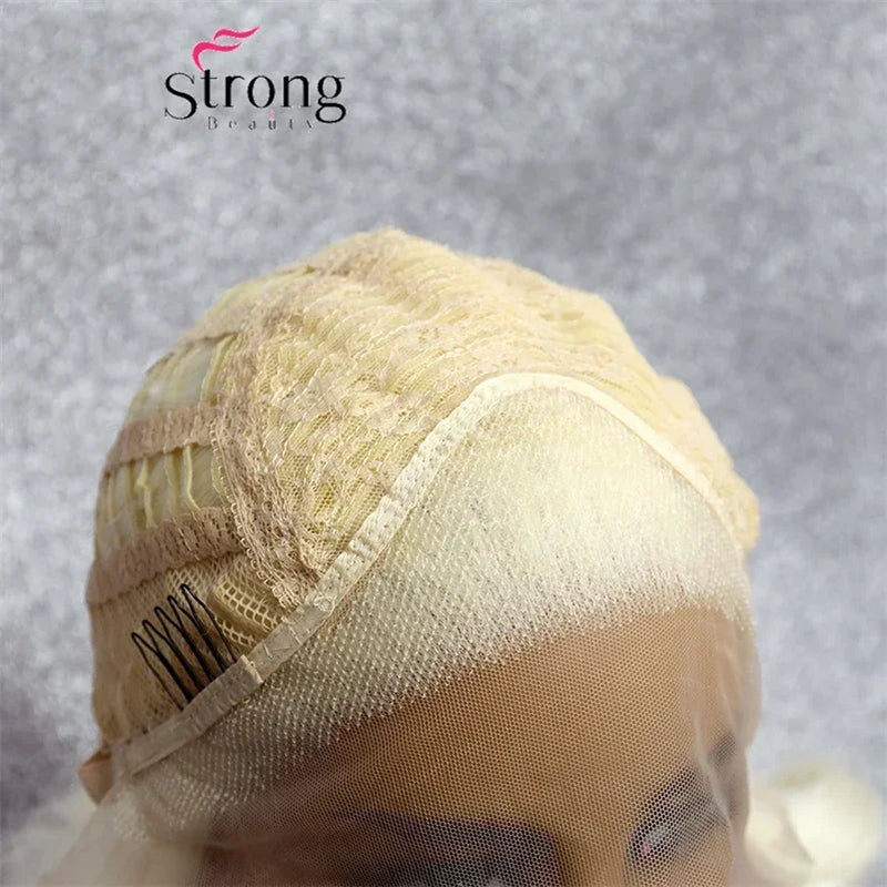 Short Bob Lace Wig Blonde Curly Synthetic Lace Front Wig For Women Natural Hairline Heat Resistant Synthetic Wigs