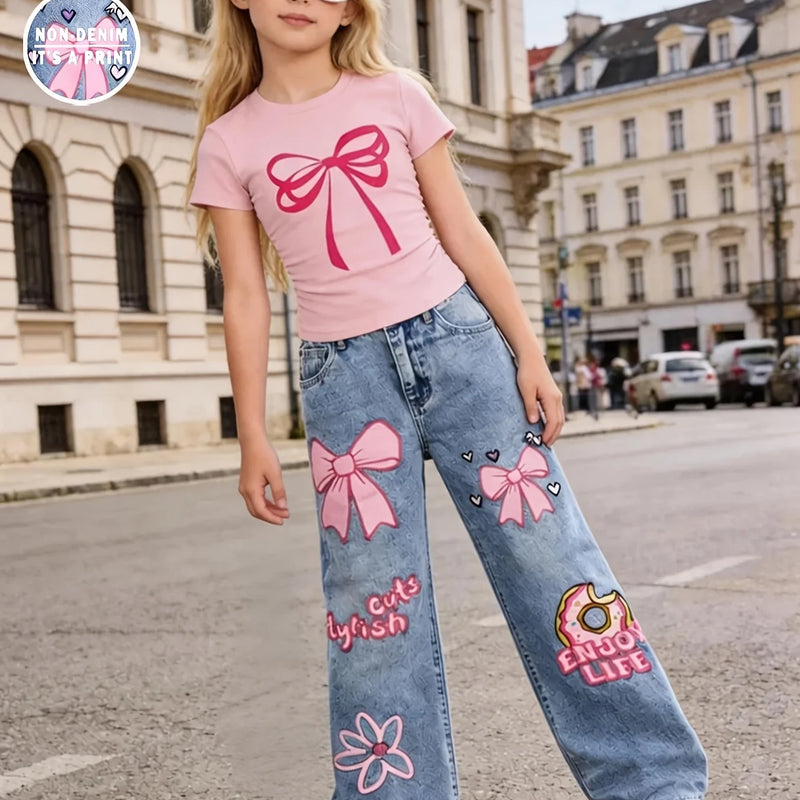 Girls' Y2K Style 2 - Piece Set: Pink Bow - Print Slim - Fit - View 5 | SAMAG