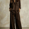 Retro Solid Office Two-piece Set Women's Spring Autumn Fashion Lapel Cardigan Top With Wide Leg Pants Suit Ladies Casual Outfit