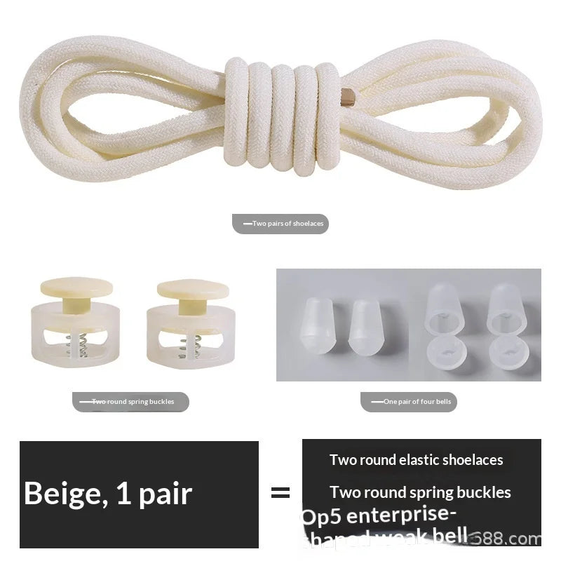 Colorful Spring Lock No Tie Shoelaces 1Pair Round Elastic Quick Lazy Shoelace for Kids Adult Sports Sneakers