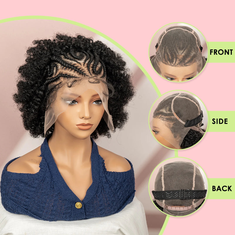 Afro Kinky Curly Hair Wig New Braided Wigs for Black Women Full Lace Synthetic Wigs Knotless Cornrow Braids Short 6 Inches