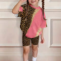 Pink leopard print patchwork casual T - shirt and shorts - View 7 | SAMAG