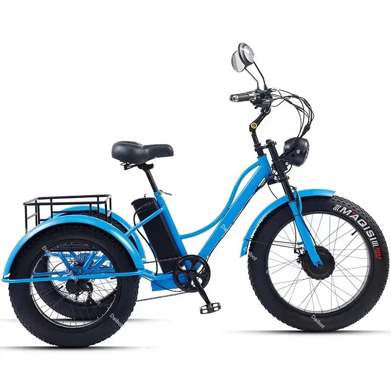 Fat Tire Electric Tricycle Adults With Passengers Powerful 48V 750W Family Electric Bicycle Removable Battery With Safe Belt