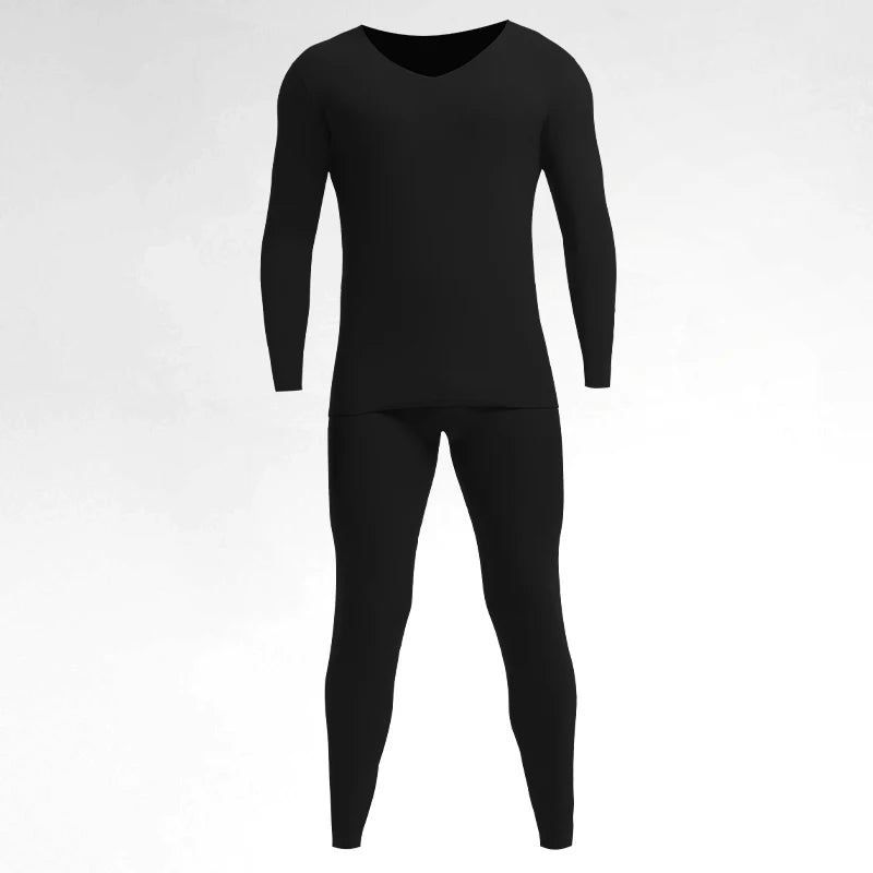 Men's Thermal Underwear Set, Fleece-Lined and Thickened, Basic Seamless Cotton Base Layer Top and Bottom for Autumn and Winter