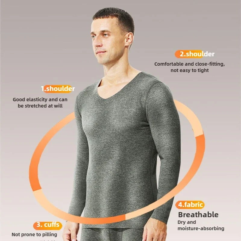 Traceless thermal underwear mens suit v-neck thickened and velvet winter cold-proof tight wool long johns