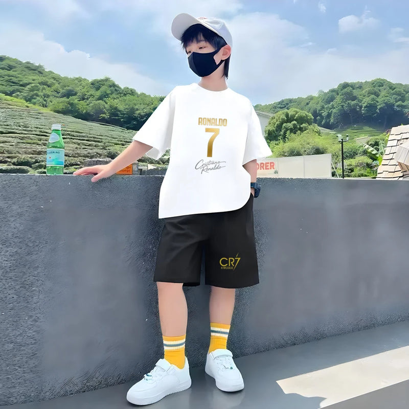 Children Short - sleeved T - shirt+Shorts Black Boys Girls - View 3 | SAMAG