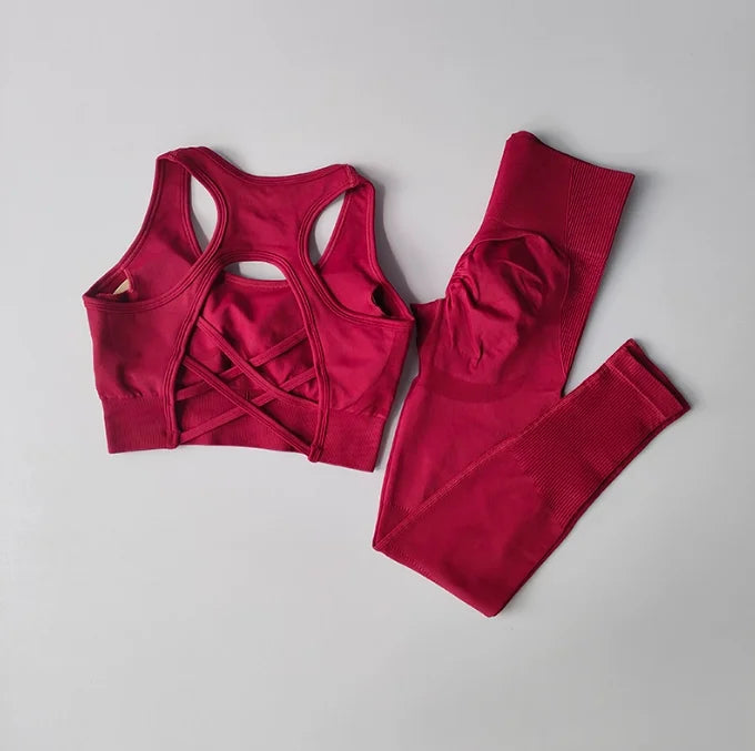 Women's Seamless Workout Set High Waisted Yoga Pants & Sports Bra with Removable Pads Booty Lifting for Running Training