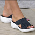 Summer Women Slippers Casual Mesh Open Toe Wedge Slip-On Platform Solid Color Ladies Slides Soft Beach Shoes for Women 2021 New