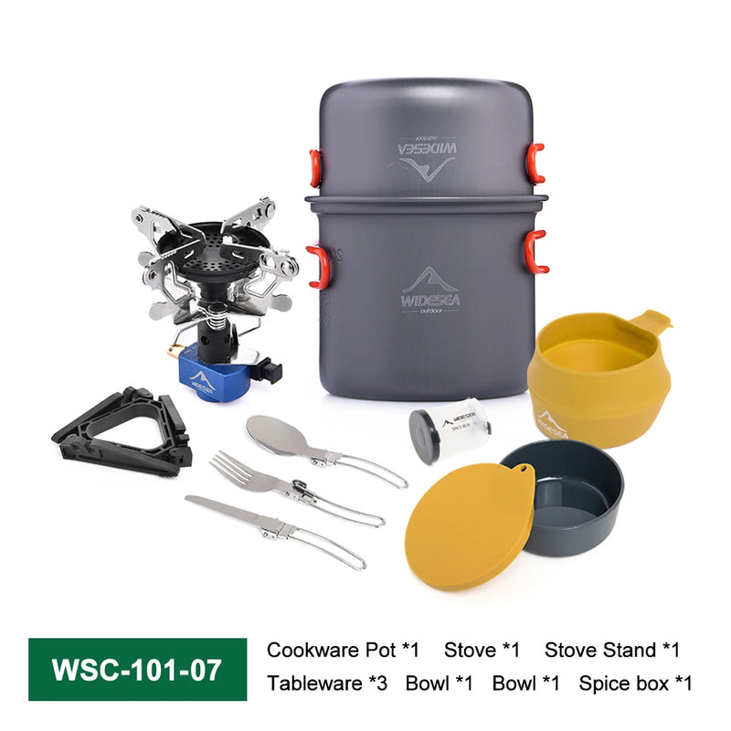 Widesea Camping Cookware Set Easy to Carry Multi Combinations Portable Outdoor Cooking Kit with Stove Cutlery for Hiking Picnic