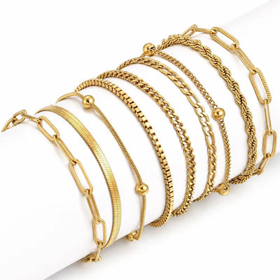 5Pcs Minimalist Chain Bracelets Women Stainless Steel Twist/Paperclip/Cuban Adjustable Stack Jewelry | SAMAG