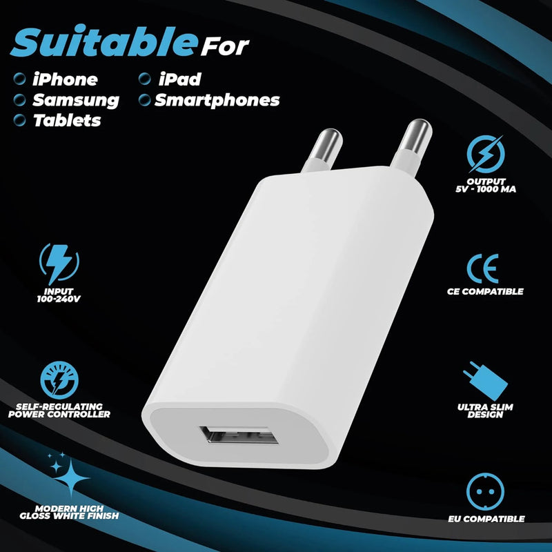 3pcs USB Wall Charger EU Plug Phone Charger Head 5V/1A Single Port USB Charging Block Travel Power Adapter for Mobile Phone