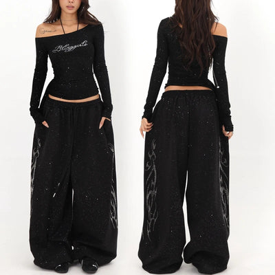 Ins Retro American Hot Diamond Sparkling Sweatpants Hip | SAMAG