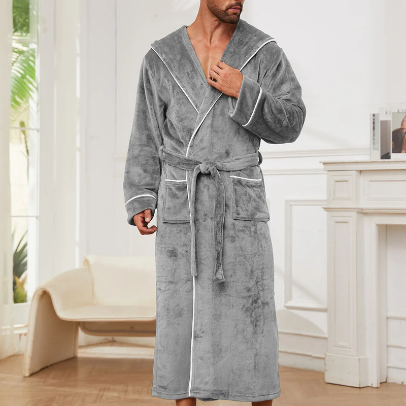 Winter New Arrival Men's Flannel Couple's Robes Men's Flannel Bathrobe Pyjamas Women's Coral Fleece Thickened Mid-Length Robe