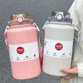 800ml/2000ml Large Capacity Stainless Steel Insulated Water Jug with Handle & Straw, Leakproof Vacuum Thermos Mug for Sports Out