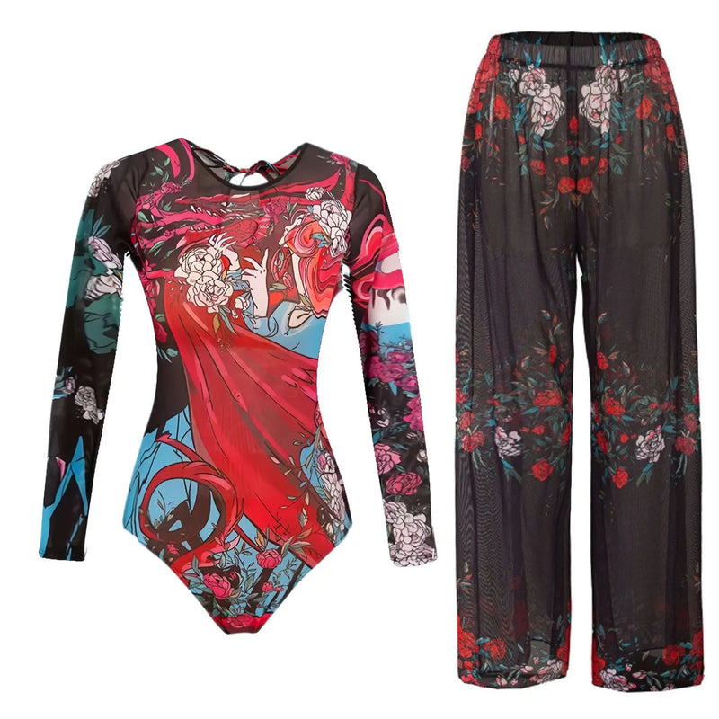 Women's Long Sleeve Swimwear Sunscreen One Piece Swimsuit | SAMAG
