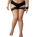 FREEAUCE Plus Size Hollow Mesh Fishnet Sexy Over Knee Thigh High Socks Black Lace Top Stay Up Anti-slip Stockings for Women XXXL