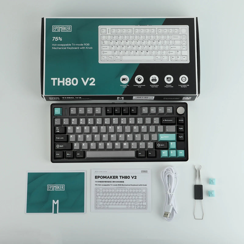 EPOMAKER TH80 V2 75% ANSI US Layout Wired/Bluetooth/2.4Ghz Wireless Mechanical Gaming Keyboard with Programmable Keys & Knob