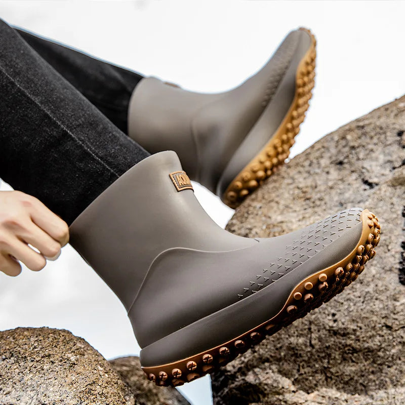 Men's Short Rain Boots Anti-Slip Work Boots Fishing Car Wash Labor Protection Water Shoes Lightweight Durable Rubber Material