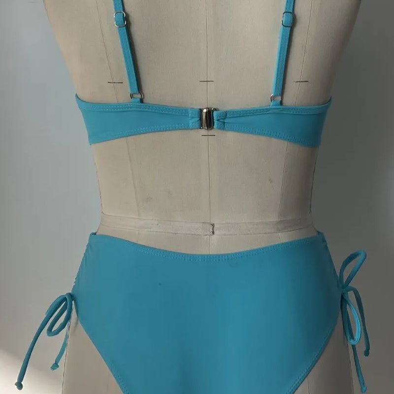 Solid Underwire Cross Strap Two Piece Bikini Set Women | SAMAG