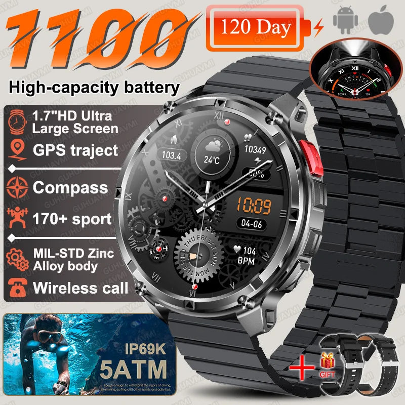 2026 New T-Rex3 Pro 1100mAh Battery Smart Watch GPS Path 5ATM Waterproof Sports Run Tracker Outdoors Compass Military Smartwatch