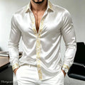 Men's Luxury Satin Silk Shirt Long Sleeve Gold Baroque | SAMAG
